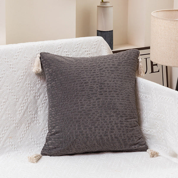 Elosung Gray Set Of 2 Textured Velvet Throw Pillow Covers With Tassels Decorative Square Cushions 45*45Cm Cushion Covers