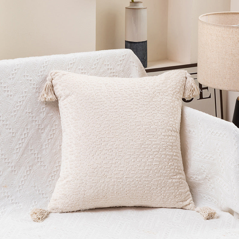 2 X Cream White Textured Velvet Throw Pillow Covers With Tassels Square Cushions 45X45cm Cushion Covers