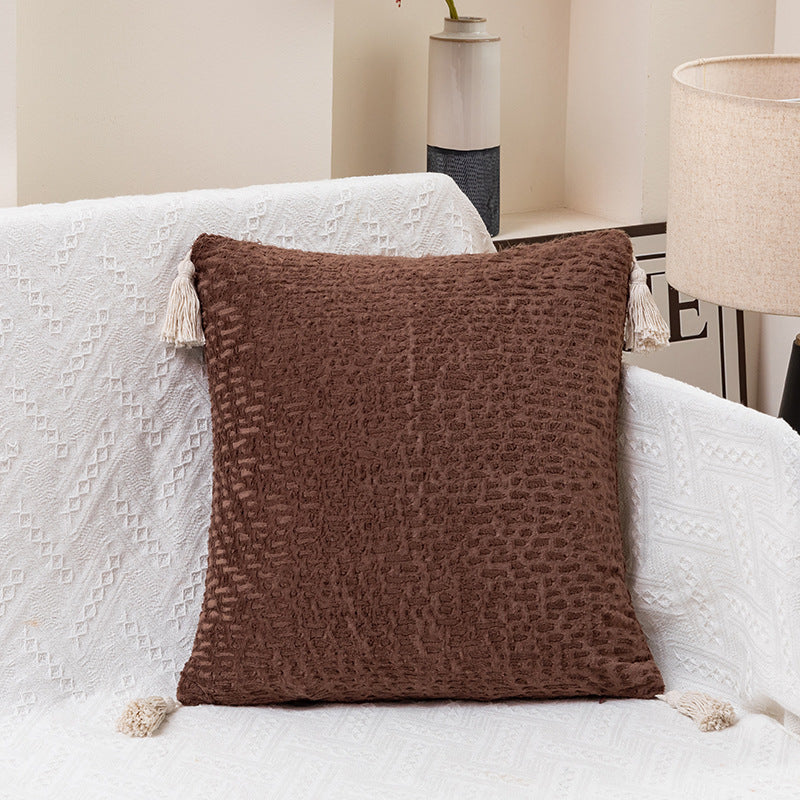 Elosung 2 X Brown Textured Velvet Throw Pillow Covers With Tassels Square Cushions 45X45cm Cushion Covers