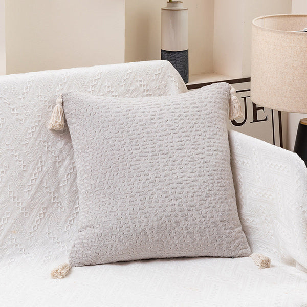 Elosung 2 X Classic White Textured Velvet Throw Pillow Covers With Tassels Decorative Square Cushions 45*45Cm Cushion Covers