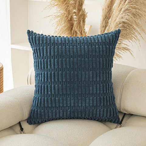 Elosung Blue Set Of 2 Corduroy Style Throw Pillow Covers Machine Washable 45X45cm Cushion Covers
