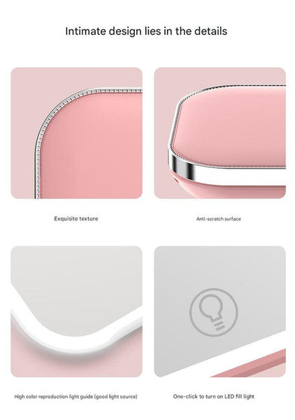 Black Led Makeup Mirror With Light Portable Folding Usb Rechargeable Compact 3 Color Lighting Makeup Mirrors