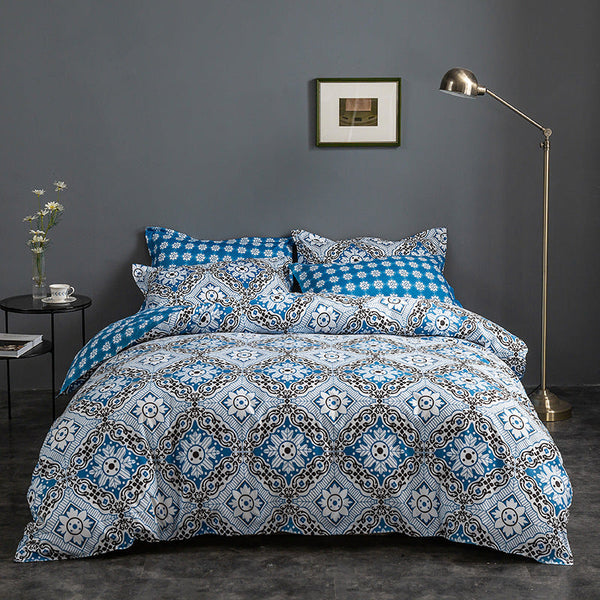 Blue Floral Duvet Cover 3 Piece Bedding Set With Corner Ties Quilt Covers