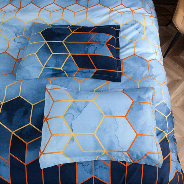 Geometric Print Duvet Cover 3 Piece Blue Ombre Bedding Set Quilt 230X230cm Pillow 51X76cm Quilt Covers