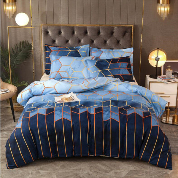 Elosung Geometric Print Duvet Cover 3 Piece Blue Ombre Bedding Set Quilt 230X265cm Pillowcase 51X92cm Quilt Covers