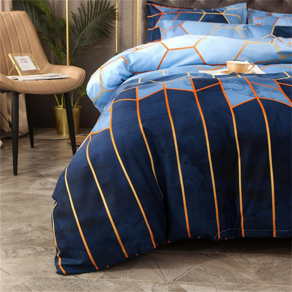 Elosung Geometric Print Duvet Cover 3 Piece Blue Ombre Bedding Set Quilt 230X265cm Pillowcase 51X92cm Quilt Covers