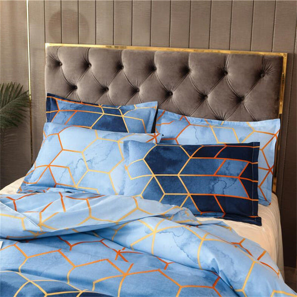 Elosung Geometric Print Duvet Cover 3 Piece Blue Ombre Bedding Set Quilt 230X265cm Pillowcase 51X92cm Quilt Covers