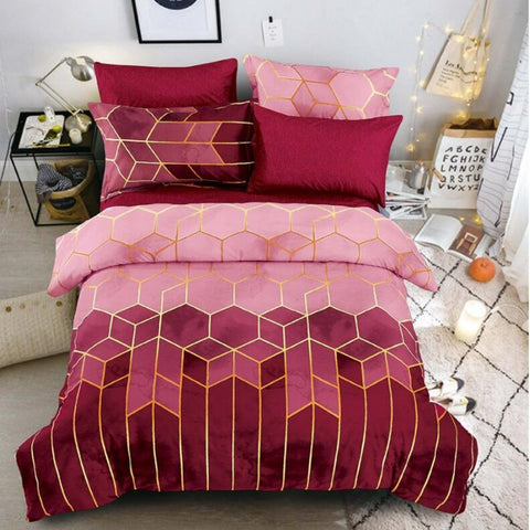 Elosung Geometric Print Duvet Cover 3 Piece Red Ombre Bedding Set Quilt 230X230cm Pillow 51X76cm Quilt Covers