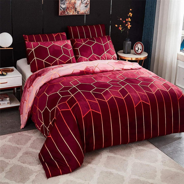 Elosung Geometric Print Duvet Cover 3 Piece Red Ombre Bedding Set Quilt 230X265cm Pillowcase 51X92cm Quilt Covers