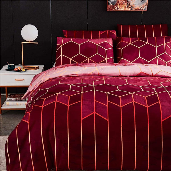 Elosung Geometric Print Duvet Cover 3 Piece Red Ombre Bedding Set Quilt 230X265cm Pillowcase 51X92cm Quilt Covers