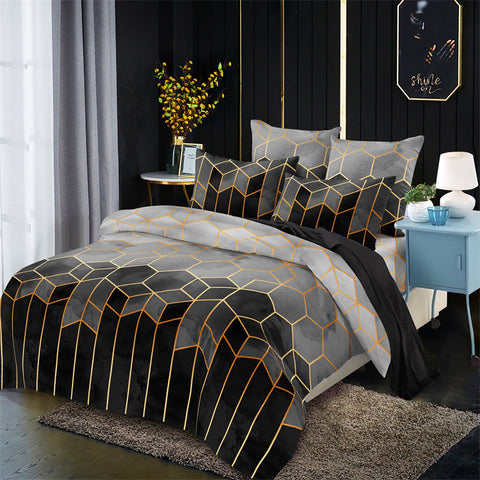 Elosung Geometric Print Duvet Cover 3 Piece Grey Ombre Bedding Set Quilt 230X230cm Pillow 51X76cm Quilt Covers