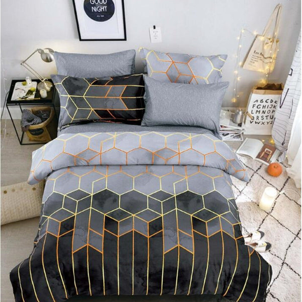 Elosung Geometric Print Duvet Cover 3 Piece Grey Ombre Bedding Set Quilt 230X230cm Pillow 51X76cm Quilt Covers