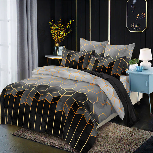 Elosung Geometric Print Duvet Cover 3 Piece Grey Ombre Bedding Set Quilt 230X265cm Pillowcase 51X92cm Quilt Covers