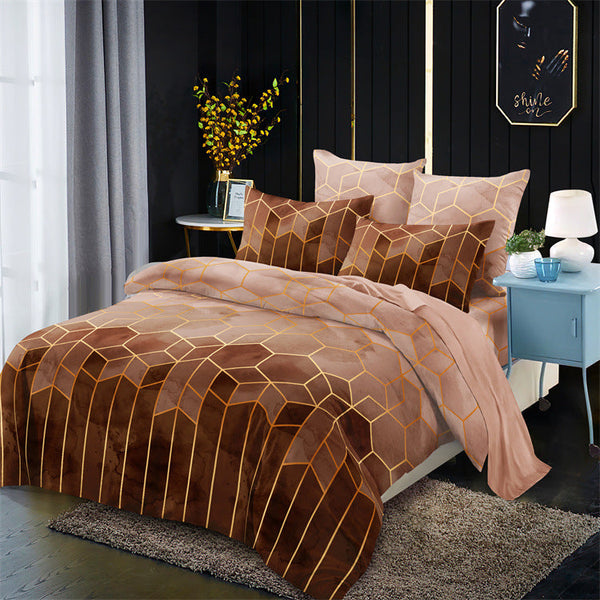 Elosung Geometric Print Duvet Cover 3 Piece Brown Ombre Bedding Set Quilt 230X230cm Pillow 51X76cm Quilt Covers