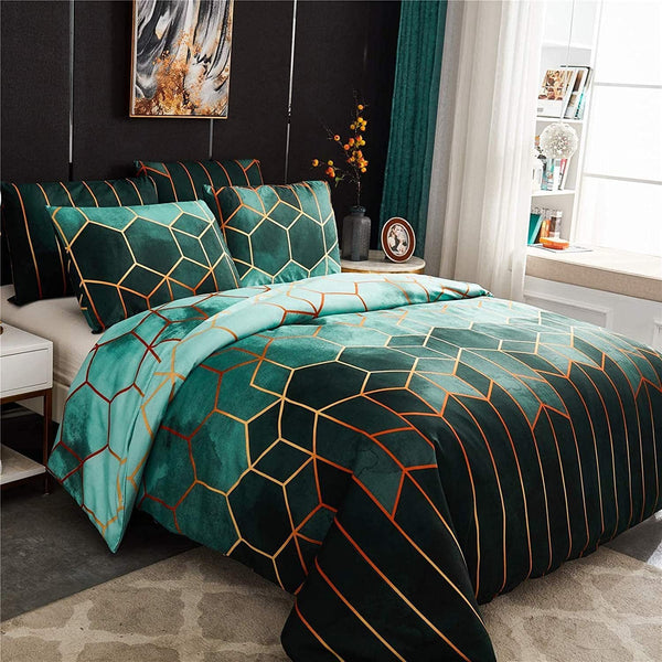 Elosung Geometric Print Duvet Cover 3 Piece Green Ombre Bedding Set Quilt 230X265cm Pillowcase 51X92cm Quilt Covers