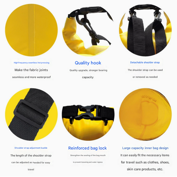 Yellow 10L Waterproof Dry Bag Pvc Mesh Rafting & Swimming Backpack Dry Bags