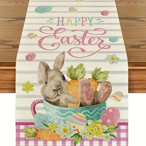 Elosung Easter Bunny Table Runner Set Linen 72 Inch Spring Floral Decor Table Runners