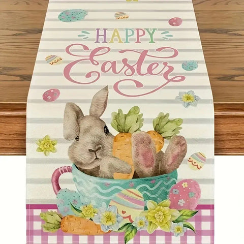 Elosung Easter Bunny Table Runner Set Linen 72 Inch Spring Floral Decor Table Runners