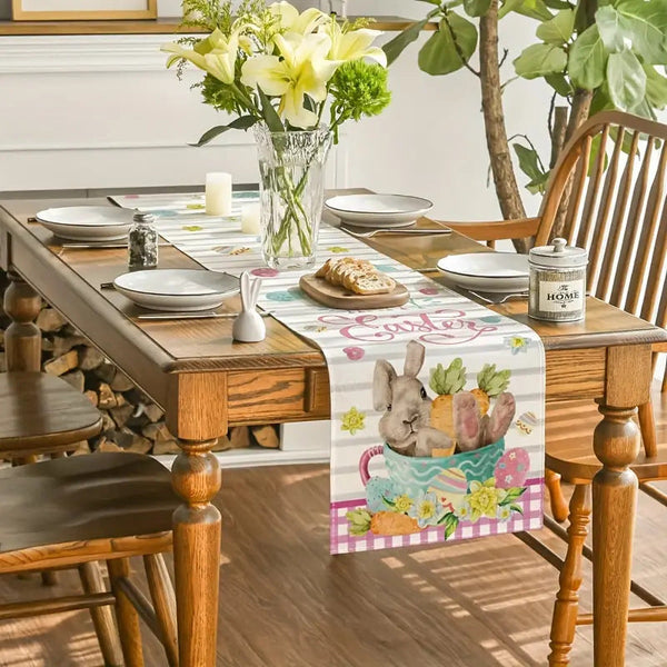 Elosung Easter Bunny Table Runner Set Linen 72 Inch Spring Floral Decor Table Runners