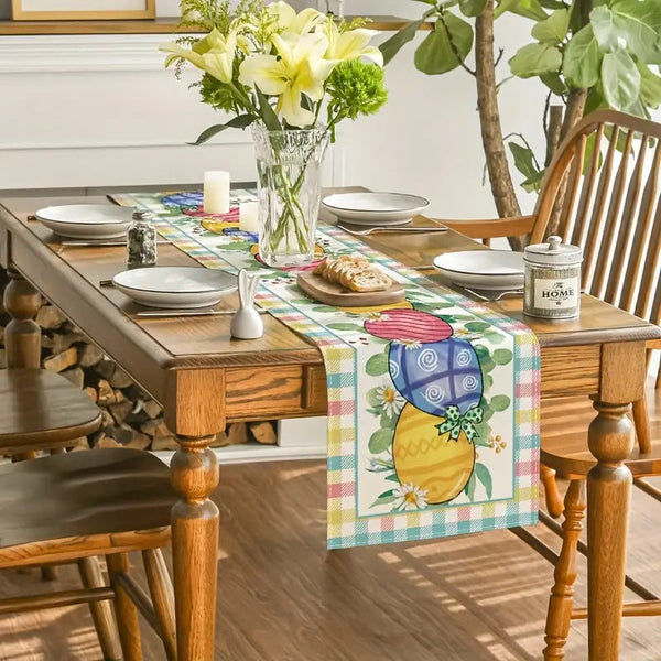 Elosung Easter Table Runner Linen Bunny Decoration 72 Inch Set Of (Style 2) Table Runners