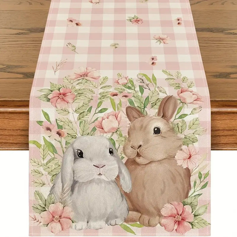 Elosung Easter Table Runner Linen Bunny Decoration 72 Inch Set Of (Style 3) Table Runners
