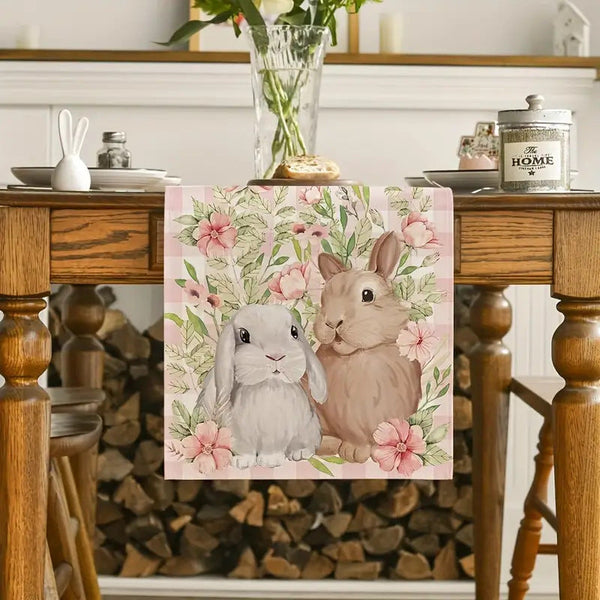 Elosung Easter Table Runner Linen Bunny Decoration 72 Inch Set Of (Style 3) Table Runners