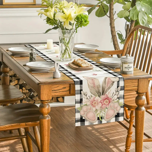 Elosung Easter Table Runner Linen Bunny Decoration 72 Inch Set Of Style 4 Table Runners