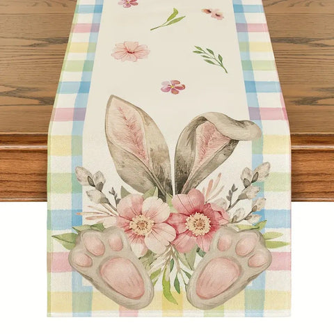 Elosung Easter Table Runner Linen Bunny Decoration 72 Inch Set Of Style 5 Table Runners