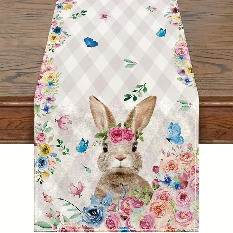 Elosung Easter Table Runner Linen Bunny Decoration 72 Inch Set Of (Style 8) Table Runners