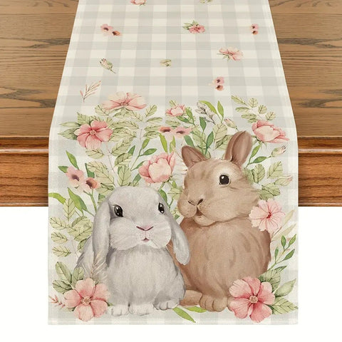 Elosung Easter Table Runner Linen Bunny Decoration 72 Inch Set Of Style 9 Table Runners