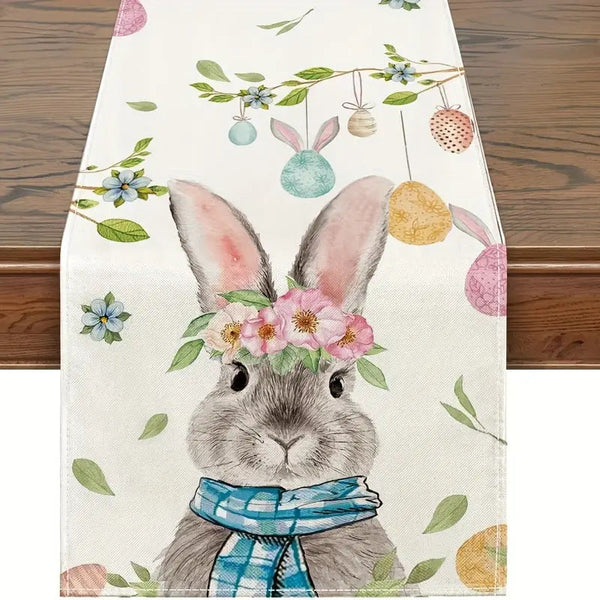 Elosung Easter Table Runner Linen Bunny Decoration 72 Inch Style 10 Table Runners