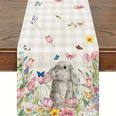 Elosung Easter Table Runner Linen Bunny Decoration 72 Inch Set Of (Style 11) Table Runners
