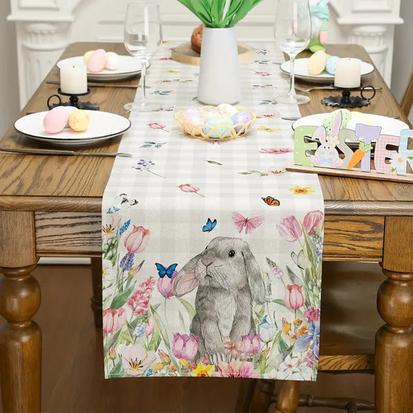 Elosung Easter Table Runner Linen Bunny Decoration 72 Inch Set Of (Style 11) Table Runners