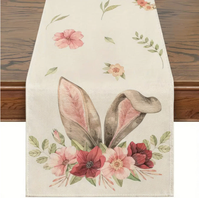 Elosung Easter Table Runner Linen Bunny Decoration 72 Inch Set Of (Style 15) Table Runners