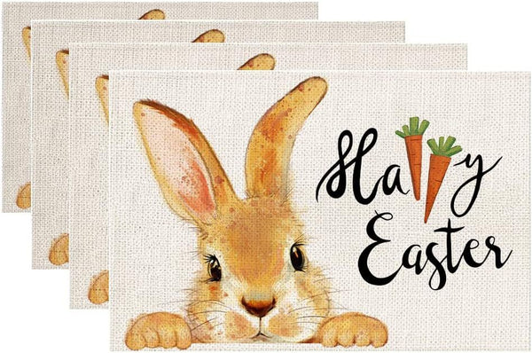 Elosung Easter Cotton Linen Set Of 4 Anti Stain Table Mats(Style 1) Placemats