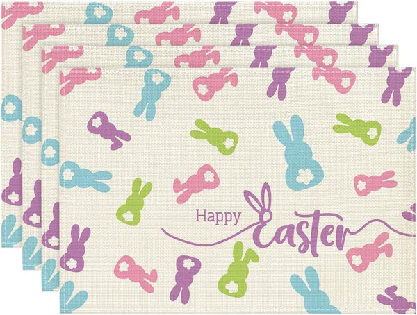 Elosung Easter Cotton Linen Set Of 4 Anti Stain Table Mats(Style 6) Placemats