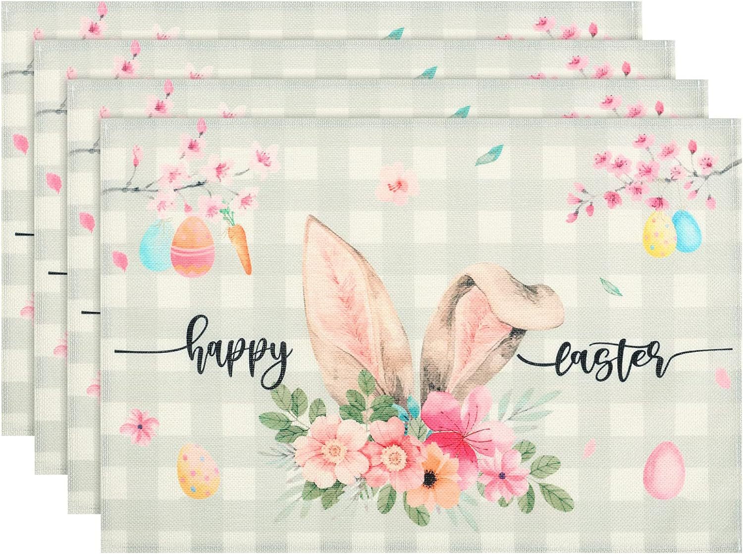 Elosung Easter Cotton Linen Set Of 4 Anti Stain Table Mats(Style 12) Placemats