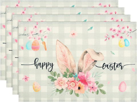 Elosung Easter Cotton Linen Set Of 4 Anti Stain Table Mats(Style 12) Placemats