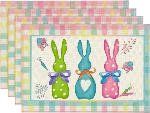 Elosung Easter Cotton Linen Rabbit Flower Set Anti Stain Table Mats Placemats
