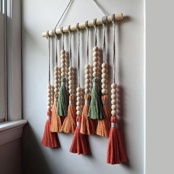 Elosung Colorful Tassel Wall Hanging Wooden Beads Boho Tapestry Home Decor (Daylily Red) Tapestries
