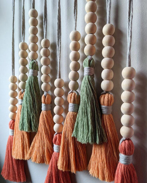 Elosung Colorful Tassel Wall Hanging Wooden Beads Boho Tapestry Home Decor (Daylily Red) Tapestries
