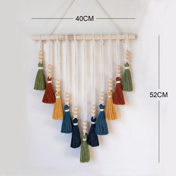 Elosung Colorful Tassel Wall Hanging Wooden Beads Boho Tapestry Home Decor Tapestries