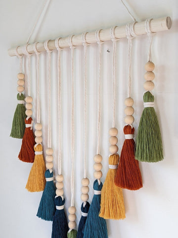 Colorful Tassel Wall Hanging Wooden Beads Boho Tapestry Home Decor Tapestries