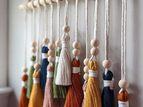 Colorful Tassel Wall Hanging Wooden Beads Boho Tapestry Home Decor Tapestries
