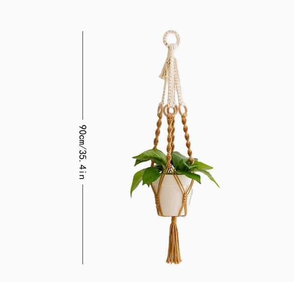 2 Pcs Handwoven Plant Hanger Cotton Rope Hanging Planter With Wooden Rings Planters & Vases