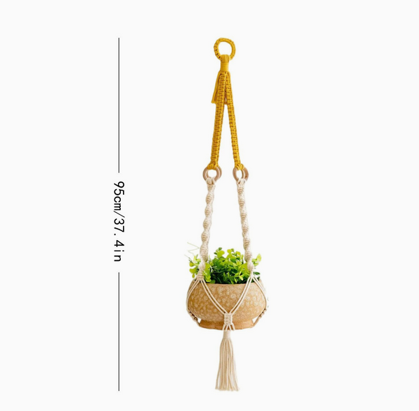 Elosung 2 Pcs Handwoven Plant Hanger Cotton Rope Hanging Planter With Wooden Rings Planters & Vases