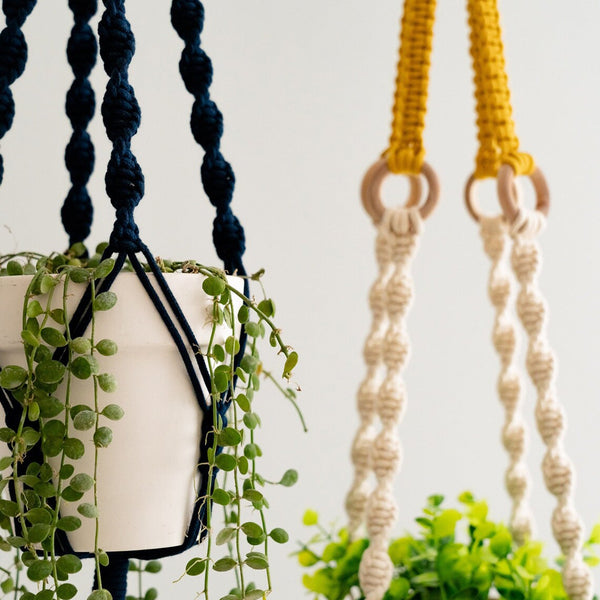 Elosung 3 Pcs Handwoven Plant Hanger Cotton Rope Hanging Planter With Wooden Rings Planters & Vases