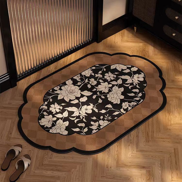 Elosung Ink Flower Diatomaceous Earth Bathroom Mat Vintage Design Fast Dry Anti Slip 45*70Cm Placeholder