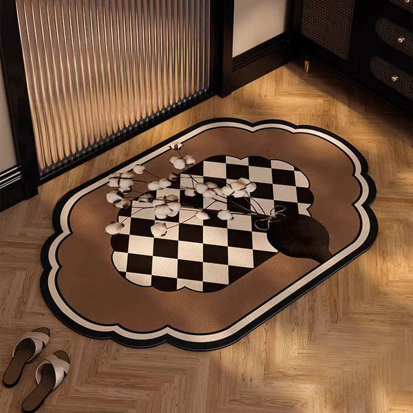 Elosung Ink Flower Diatomaceous Earth Bathroom Mat Vintage Design Fast Dry Anti Slip 45*70Cm Placeholder