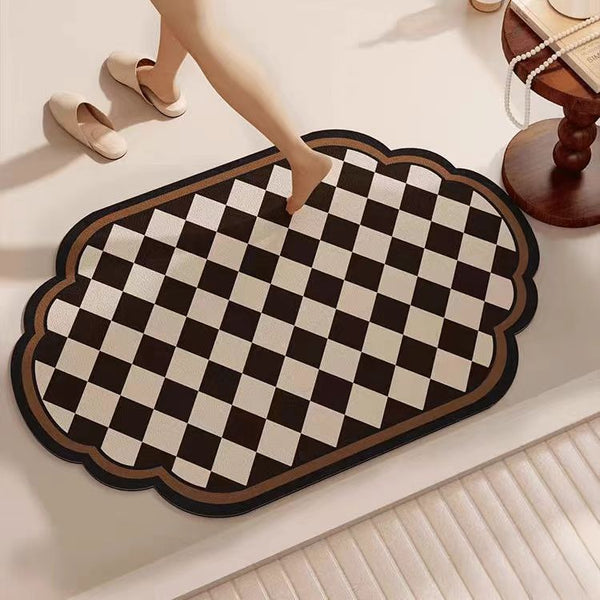 Elosung Ink Flower Diatomaceous Earth Bathroom Mat Vintage Design Fast Dry Anti Slip 45*70Cm Placeholder